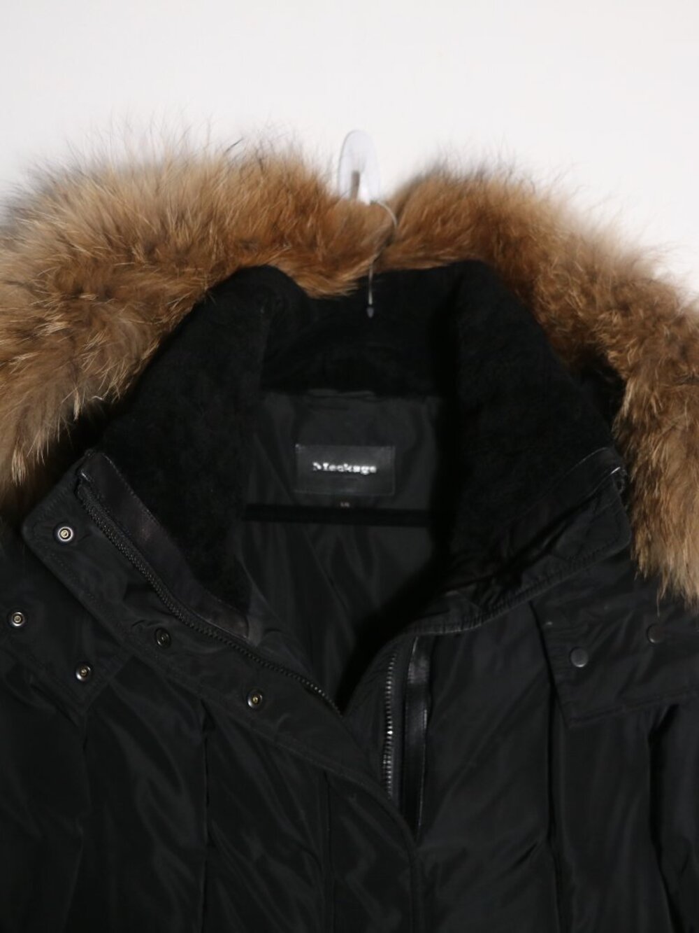 Mackage Jada Duck Down Coat Large Black Hooded‎ Fur Trim Maxi Long Puffer Parka - Picture 2 of 11